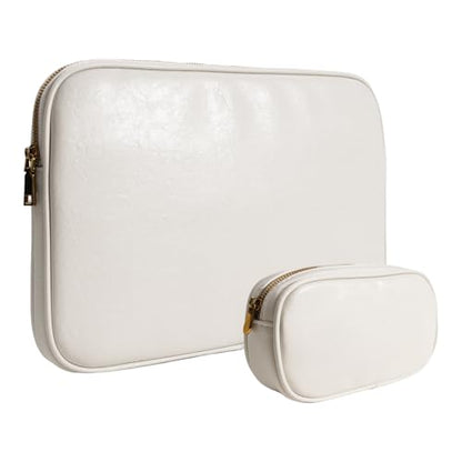 PU Leather Padded Laptop Sleeve Bag 13Inch Compatible with 2024 MacBook Air 13.6 A3113 M3 A2681,New MacBook Pro 13 M2 A2686 with Charger Pouch Color White - color: White, size: MacBook Air/Pro 13"