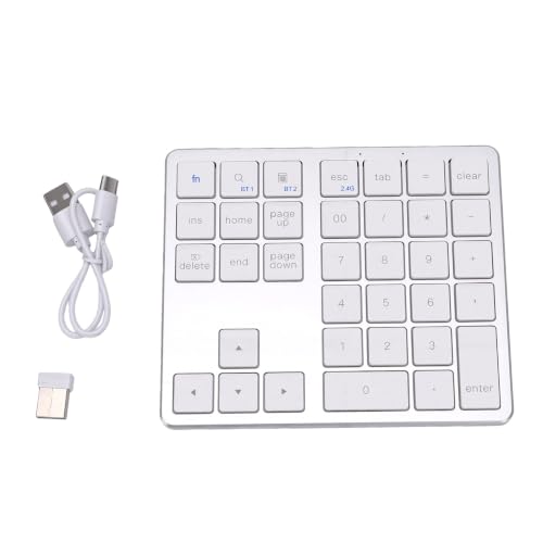 Wireless Number Pad, 35 Key Quiet Scissor Switch, Ultra Light Compact, Bluetooth 2.4G Dual Mode, Rechargeable, for Laptop PC Desktop (White) - color: White