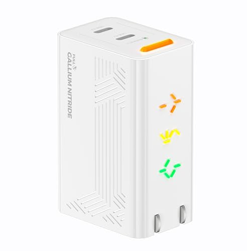 67W GaN Charger, Up to 43% Faster Two-Device Charging, Sustained 65W Dual USB-C Output, Foldable Plug with 360° RGB Status Light & One-Tap Control, for MacBook Pro 14, iPhone 17/16/15, iPad - color: Stardust White
