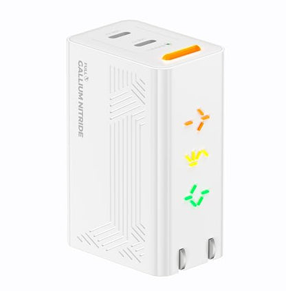 67W GaN Charger, Up to 43% Faster Two-Device Charging, Sustained 65W Dual USB-C Output, Foldable Plug with 360° RGB Status Light & One-Tap Control, for MacBook Pro 14, iPhone 17/16/15, iPad - color: Stardust White