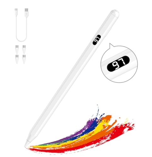 MoKo Stylus Pens for Touch Screens, Fast Charge Stylus Pen for Apple iPad/iPhone/Samsung/Lenovo/iOS/Android Tablets&Smart Phone Universal Stylus Capacitive Screen Pencil with Power Display, White - color: White