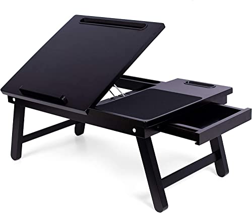 BIRDROCK HOME Laptop Bed Tray | Adjustable Tilt Surface, Storage Drawer, Folding Legs, Mouse Pad | Fits Laptop Up to 15" | Slots Up to: Tablets 9.6", Phones 4" | For Work, Reading, Studying | Espresso