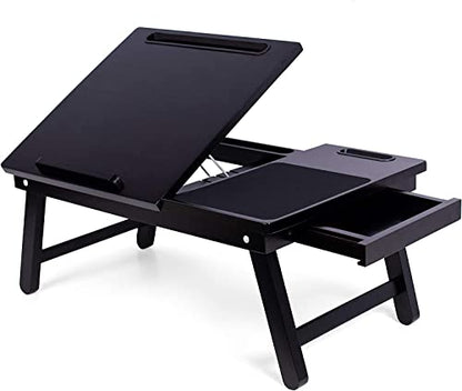 BIRDROCK HOME Laptop Bed Tray | Adjustable Tilt Surface, Storage Drawer, Folding Legs, Mouse Pad | Fits Laptop Up to 15" | Slots Up to: Tablets 9.6", Phones 4" | For Work, Reading, Studying | Espresso