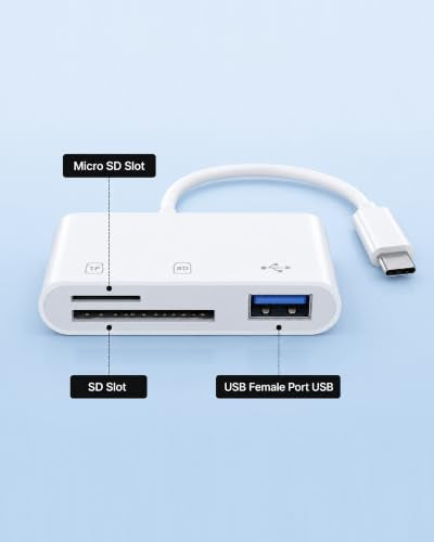USB C SD Card Reader 3-in-1 High-Speed USB 3.0 Adapter | for Micro SD/TF Memory Cards, Work with MacBook Pro/Air, Pad, Android Phone, Tablet & Windows Laptop