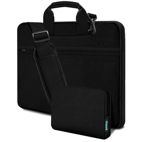 Hseok Laptop Shoulder Bag 17-17.3 inch Case, Durable Shockproof Protective Briefcase with Multi-Pockets Compatible with Lenovo Most 17-17.3 inch HP Acer Dell ASUS MSI Notebooks,Black - color: Black, size: 17-17.3"