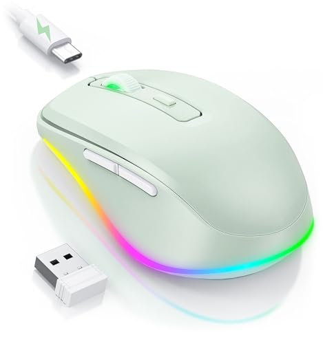 PEIOUS Wireless Mouse Jiggler - Keep Computers Awake, Light Green | Rechargeable LED Mouse, Silent Clicks, Adjustable DPI and Random Movement Keep Computers Awake for Laptop/PC/Mac - color: Light Green
