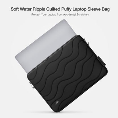 MOSISO 360 Protective Laptop Case 13.3 inch, 13-14 inch Laptop Sleeve,Black | Compatible with MacBook Neo/Air 13.6 M5 M4 M3 M2 M1/Pro 13/14, HP Dell ASUS Lenovo, Water Ripple Quilted Bag with Small Case