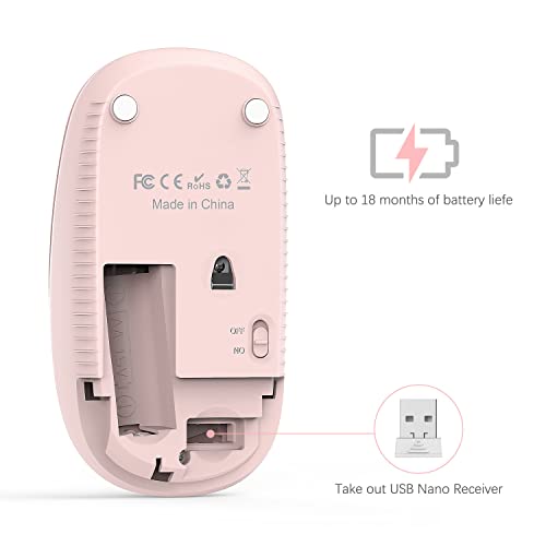 Unipows Wireless Mouse-2.4G Slim Portable Computer Mouse, Pink | Nano Receiver, Less Noise Mobile Optical Mice for Notebook, PC, Laptop, Desktop - color: Pink