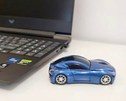 Car Mouse for Computer, Wireless Car Shaped Mice for Laptop, PC, Mini Cute Mouse with 2.4Ghz USB Receiver, 3D, 1600DPI, Silent Clicks, LED Headlights (Blue) - color: Blue