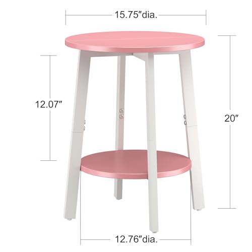 sthmec Side Table Set of 2, Small Round End Table with Storage Shelf for Small Space, 2-Tier Bedside Table Sofa Couch Table, Nighstands Set of 2 Accent Table for Living Room, Bedroom, Pink - color: Pink