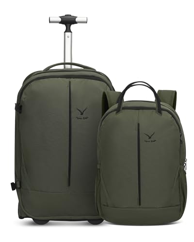 2 in 1 Travel Backpack Set Rolling Backpack with Wheels Carry on Luggage 43L with Personal Item Bag for Men Women 17 inches Laptop Backpack Dark Green - color: Dark Green