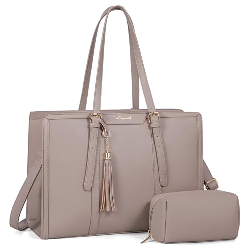LOVEVOOK Laptop Tote for Women - 15.6 inch Lightweight PU Laptop Bag, Large Capacity Computer Bag with Clutch Purse for Business, Work, Travel, School, Casual (Cinnamon, 15.6 Inch) - color: Cinnamon, size: 15.6 Inch