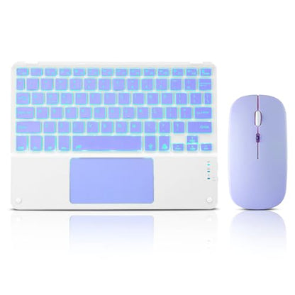 Ultra-Slim Bluetooth Keyboard with Built-in Touchpad and Mouse Portable Mini Wireless Keyboard Rechargeable 7-Color Backlit for Apple iPad iPhone Samsung Tablet iPhone Smartphone iOS Android Windows - color: purple