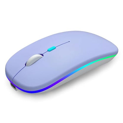 AIKOKOK Wireless Bluetooth Mouse, Rechargeable, Dual Mode Bluetooth 5.2 & 2.4G USB, LED Lights, Slim, Silent, Portable Computer Mouse for Laptop, PC, MacBook, iPad, Tablet (Purple) - color: Purple