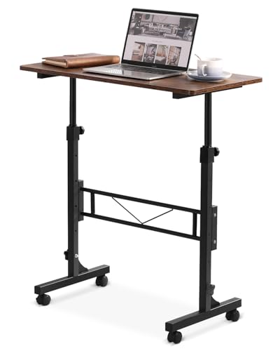 Amztabler Small Standing Desk Adjustable Height, Mobile Stand Up Desk with Wheels, 32 Inch Portable Rolling Desks Conference Room Tables for Walking Pad Treadmill Wood Rustic - color: Wood Rustic