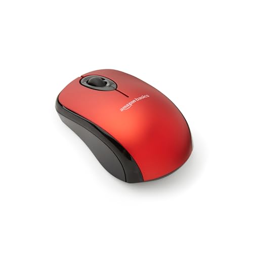 Amazon Basics 2.4 GHz Optical Wireless Mouse for Laptop and Computer, USB Nano Receiver, Red - color: Red, style: 1-Pack