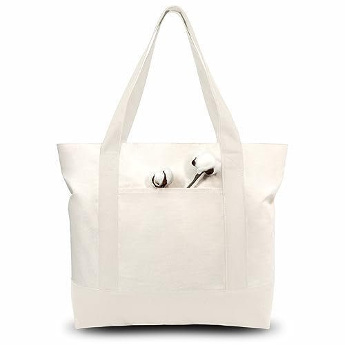 TOPDesign 1-Pack Canvas Tote Bag with an External Pocket, Reusable Grocery Shopping Bag, Top Zipper Closure, Daily Essentials (Natural) - color: Natural