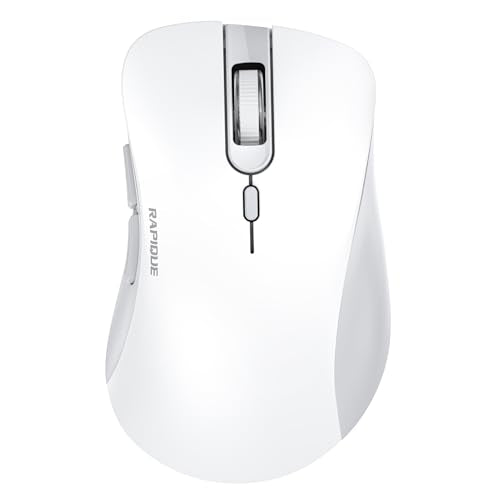 RAPIQUE Wireless Mouse - Dual Bluetooth & 2.4 GHz, White and Grey | Ergonomic Design, Quiet Clicks, Low Power - Multi-Device Compatibility for Laptop, Computer, iPad, MacBook, Chromebook - color: White and Grey