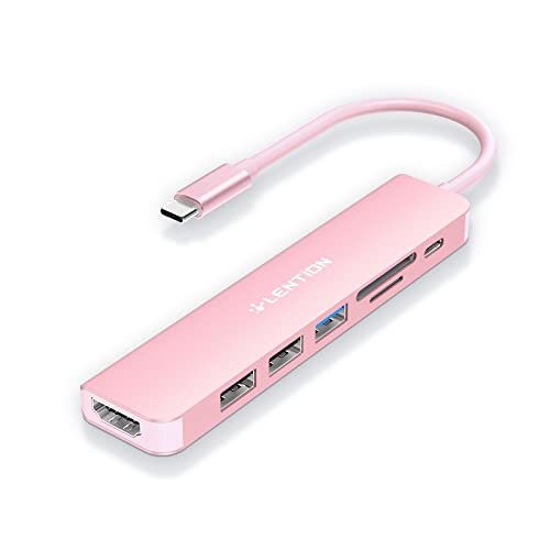LENTION 7-in-1 USB C Hub, 4K@60Hz HDMI, 100W PD, Card Reader, USB 3.0 & 2.0 | Plug and Play, Stable Driver 3.0 Certified, for macOS, iOS/iPadOS, Windows & ChromeOS (CB-CE18, Rose Gold) - color: Rose Gold