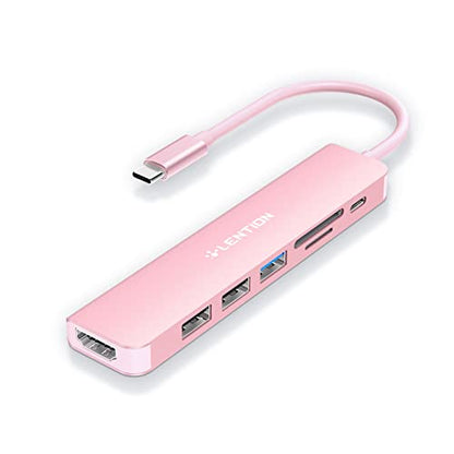 LENTION 7-in-1 USB C Hub, 4K@60Hz HDMI, 100W PD, Card Reader, USB 3.0 & 2.0 | Plug and Play, Stable Driver 3.0 Certified, for macOS, iOS/iPadOS, Windows & ChromeOS (CB-CE18, Rose Gold) - color: Rose Gold