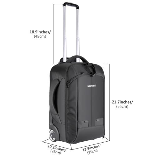 Neewer 2-in-1 Rolling Camera Bag Backpack Suitcase Style Convertible with Double Handle, Shockproof Trolley Case with Removable Padded for SLR/DSLR Cameras Tripod Lenses (Black/Red) | Convertible with Double Handle, Shockproof Trolley Case with Removable