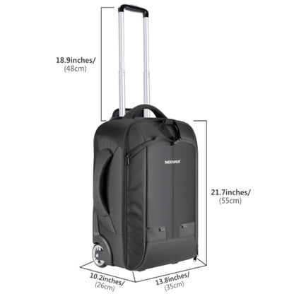 Neewer 2-in-1 Rolling Camera Bag Backpack Suitcase Style Convertible with Double Handle, Shockproof Trolley Case with Removable Padded for SLR/DSLR Cameras Tripod Lenses (Black/Red) | Convertible with Double Handle, Shockproof Trolley Case with Removable