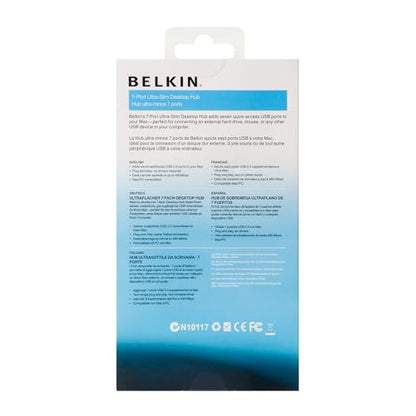 Belkin 7-Port USB 2.0 Ultra-Slim Desktop Hub | Expands USB connectivity for desktop and laptop, slim low-profile design, compatible with keyboards, mice, and drives