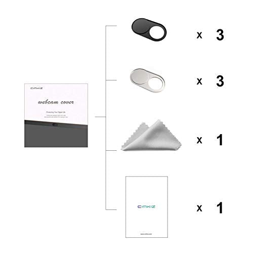 Cimkiz Webcam Cover Slide Metal Magnet Sliding Web Camera Cover Slider for Laptops MacBook Pro HP iMac iPhone Cellphone-for Protecting Your Privacy-Strong Adhesive-6 Packs(3black+3silver)