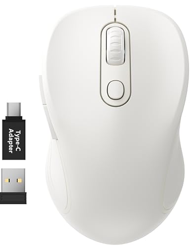WisFox 2.4G Wireless Mouse for Laptop, Ergonomic Computer Mouse with USB Receiver and Type-C Adapter, 3 Adjustable Levels DPI, 6 Button Cordless Wireless Mice (Pure White) - color: White