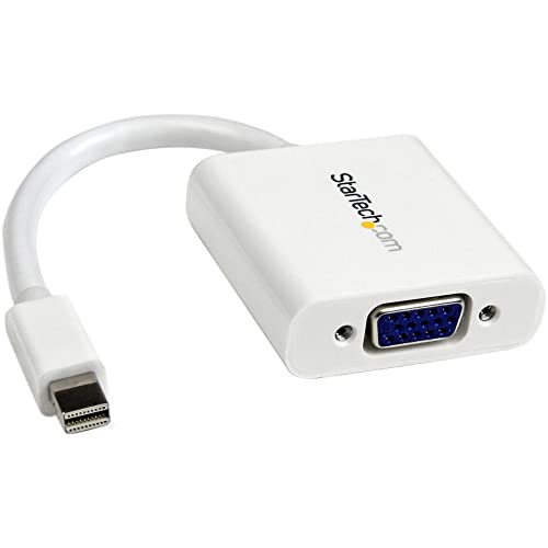 StarTech Mini DisplayPort to VGA Adapter, 1920 x 1200, White (MDP2VGAW) | mDP 1.2 HBR2, EDID & DDC pass-through, Thunderbolt 1/2 Mac/PC, No drivers, 1080p, mDP 1.2 to VGA dongle, Screw locking VGA
