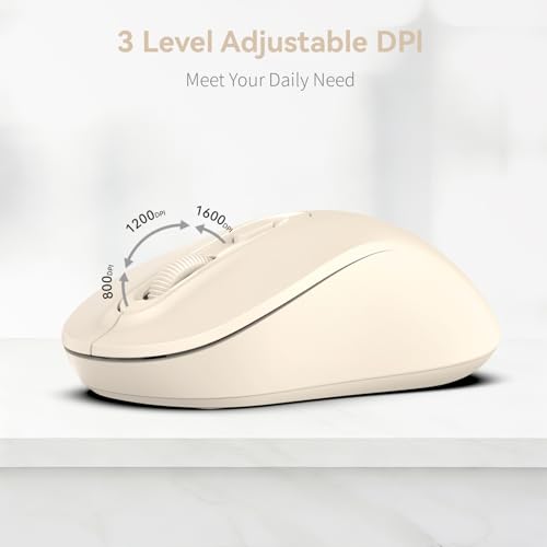 Wireless Mouse, 2026 New Model, Silent Click Ergonomic Design, Portable, 4 Buttons, Adjustable DPI (800/1200/1600), for Laptop/PC/Office (Beige) - color: beige