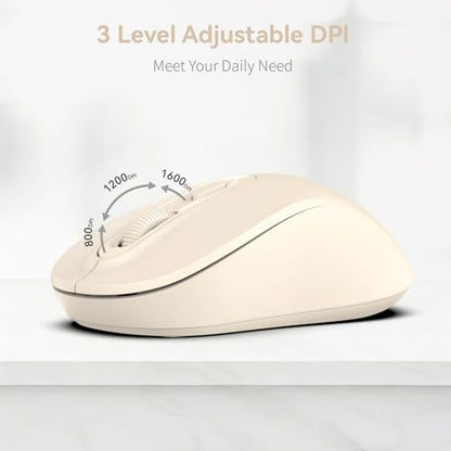 Wireless Mouse, 2026 New Model, Silent Click Ergonomic Design, Portable, 4 Buttons, Adjustable DPI (800/1200/1600), for Laptop/PC/Office (Beige) - color: beige