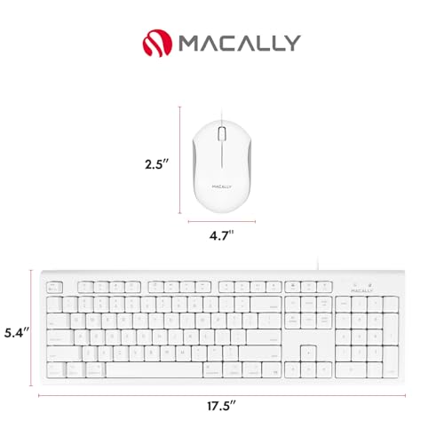 Macally Full Size USB Wired Mac Keyboard and Mouse Combo - Compatible Ergonomic Apple Keyboard and Mouse with Shortcuts and Number Keypad for Mac mini Pro, iMac Computer, MacBook Pro Air Laptops