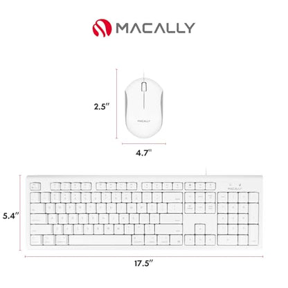 Macally Full Size USB Wired Mac Keyboard and Mouse Combo - Compatible Ergonomic Apple Keyboard and Mouse with Shortcuts and Number Keypad for Mac mini Pro, iMac Computer, MacBook Pro Air Laptops