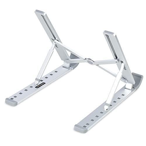 StarTech.com Foldable Laptop Riser Stand, Portable Height Adjustable Ergonomic Laptop Stand, Ventilated Aluminum Frame Supports 22lb (10Kg), Tilt/Raised/Angled Laptop/Tablet Stand (Laptop-Riser-BAR)