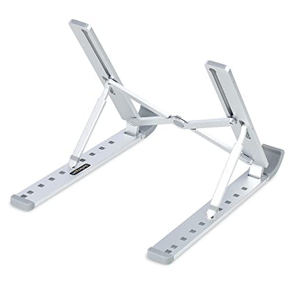 StarTech.com Foldable Laptop Riser Stand, Portable Height Adjustable Ergonomic Laptop Stand, Ventilated Aluminum Frame Supports 22lb (10Kg), Tilt/Raised/Angled Laptop/Tablet Stand (Laptop-Riser-BAR)