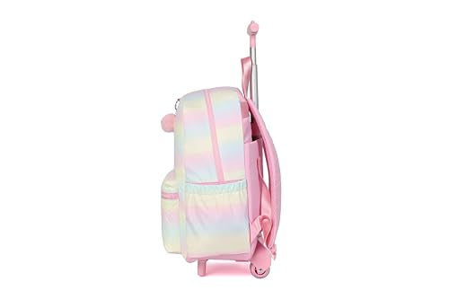Rolling Backpack with Wheels School Trolley Laptop Bag with Lunch Box 3pc Set for women (PU PINK) - color: Pu Pink
