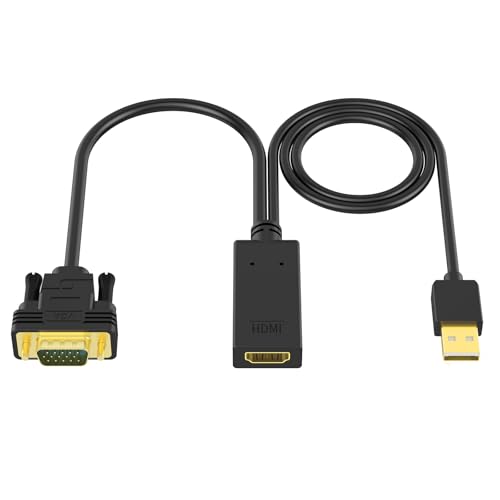 VGA to HDMI Adapter, Uni-Directional 1080P@60Hz | VGA (Source) to HDMI (Display) Converter (Male to Female) Compatible with Laptop, Computer, Graphics Card, Monitor, Projector - color: Black