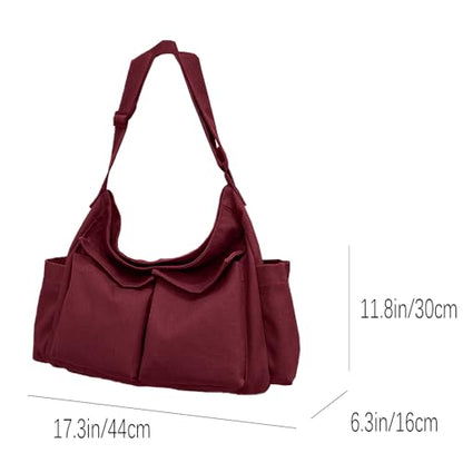 Canvas Messenger Bag Large Crossbody Bag with Multiple Pockets Canvas Shoulder Tote Bag for Women and Men - color: Red