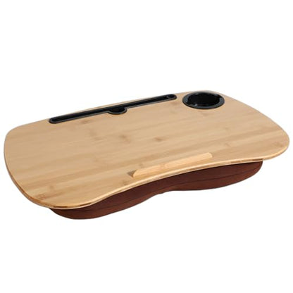 Lap Desk for Laptop with Cushion, Cup Holder-Fits up to 18 inch | Bamboo Computer Laptop Stand with Phone Hoder, Anti-Slip Stopper - size: 21.6"x13.8" with Cup Holder
