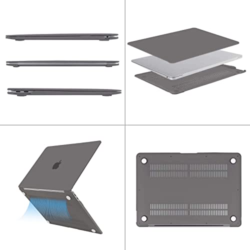 MOSISO Compatible with MacBook Air 13 inch Case M1 2021 2020 2019 2018 | A2337 A2179 A1932, Protective Hard Shell&Keyboard Cover&Screen Film&Pouch for MacBook Air 13.3 inch Case, Gray - color: Gray
