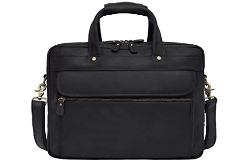 Luxorro Professional Leather Briefcase for Men with YKK Zippers – TSA-Friendly, Fits 17" Laptop, Handcrafted Full-Grain Leather, Ideal Executive Gift (Black) - color: Black, size: 17 Inch