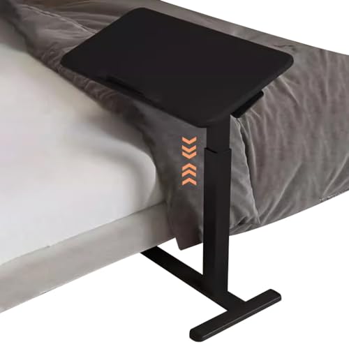 Height Adjustable Standing Desk, Sit Stand Mobile Workstation, Living Room Mobile Sofa Side Table, Reversible Laptop Table with Rollers, Anti-Fall Fence(Black) - color: Black