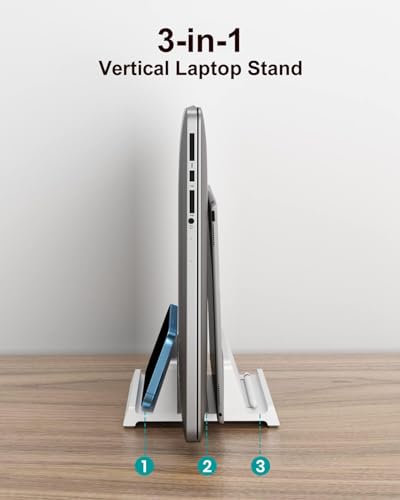 Verticle Laptop Stand,Adjustable Vertical Laptop Stand for Desk，Compatible with 11-inch to 17.3-inch Computer Stand for Laptop(White) - color: White