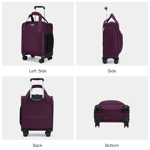 MILADA Underseat Carry On Luggage with Wheels, Airline Approved 16-inch Spinner Small Suitcase, Softside Travel Luggage, Personal Item Overnight Bag, Business Mini Suitcase for Women and Men, Purple - color: Purple