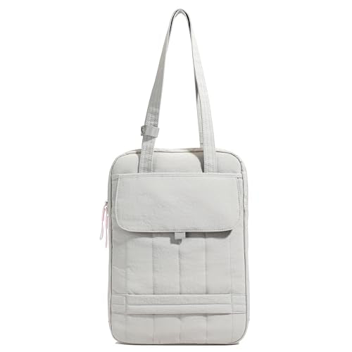 15.6 Inch Puffy Laptop Sleeve with Handle, Vertical Quilted Laptop Shoulder Bag with Luggage Strap, Compatible with 14-Inch Laptops, MacBook Pro/Air/Neo M5/M4/M3, for Women Travel Work (Gray) - color: Gray