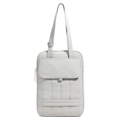 15.6 Inch Puffy Laptop Sleeve with Handle, Vertical Quilted Laptop Shoulder Bag with Luggage Strap, Compatible with 14-Inch Laptops, MacBook Pro/Air/Neo M5/M4/M3, for Women Travel Work (Gray) - color: Gray