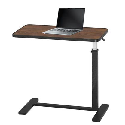 Adjustable Overbed Table with Cup Holder & Hidden Lockable Wheels | Height Adjustable Rolling Bedside Table, Walnut Finish Mobile Laptop Desk, Standing Workstation for Home Use, 30.3"W x 15.3"D - color: Walnut