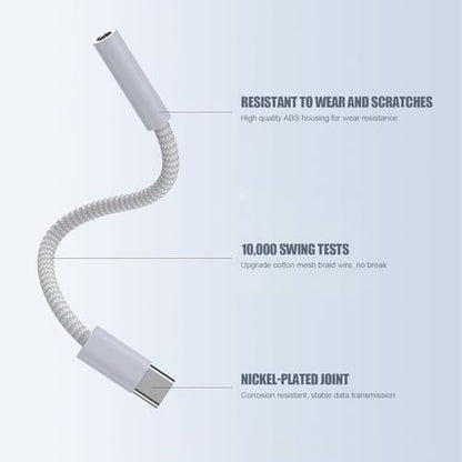 Fidioto USB C to 3.5mm Jack Adapter, USB C to Aux Audio Dongle Cable Compatible with iPhone 17/16/15 Pro Max/16/15 Pro/15/Samsung Galaxy S24/S23/S22/S21 Ultra/iPad Pro/Pixel 8 … - color: White, size: 1 Pack