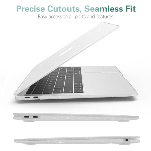 Clear Glitter Case for MacBook Air 13 inch 2021-2018 M1 A2337 A2179 A1932, Glitter MacBook Air M1 Case, Shiny Bling Sparkle Plastic Hardshell & Keyboard Cover for MacBook Air 13.3'', Transparent - color: # PC+Clear Glitter